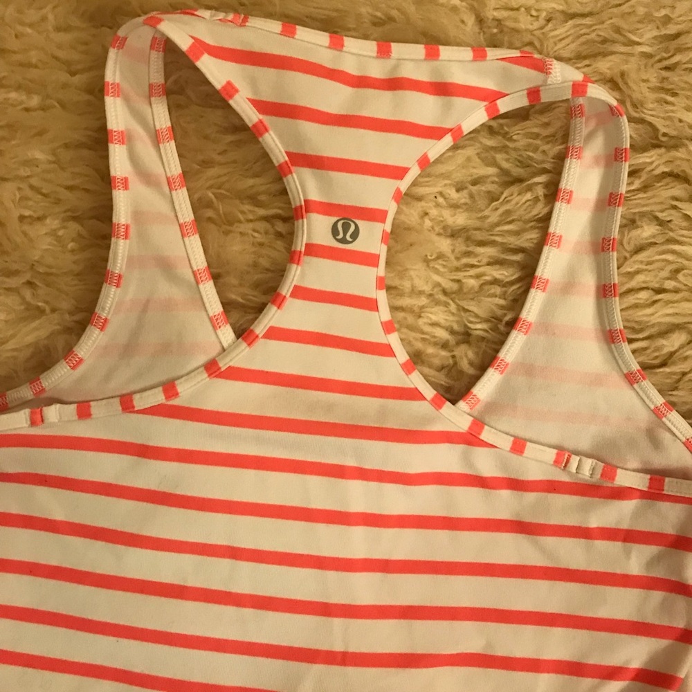 Lululemon white and neon pink striped tank